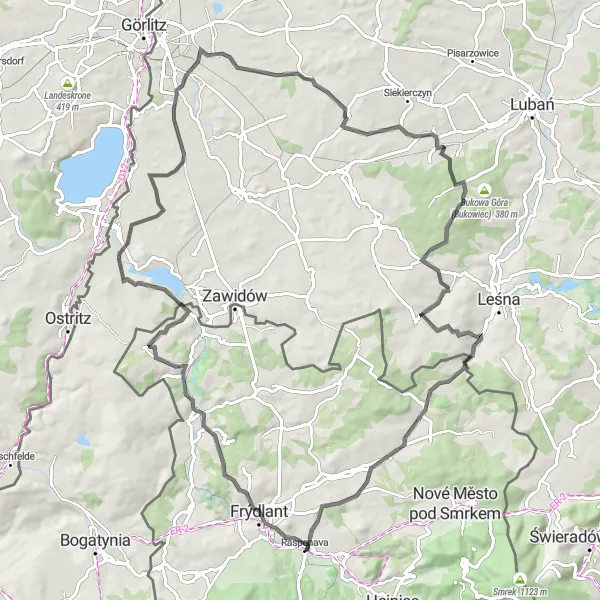 Karten-Miniaturansicht der Radinspiration "Epische Straßenroute rund um Raspenava" in Severovýchod, Czech Republic. Erstellt vom Tarmacs.app-Routenplaner für Radtouren