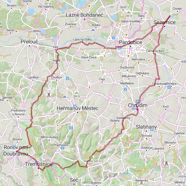 Map miniature of "Dramatic Hills and Picturesque Towns" cycling inspiration in Severovýchod, Czech Republic. Generated by Tarmacs.app cycling route planner