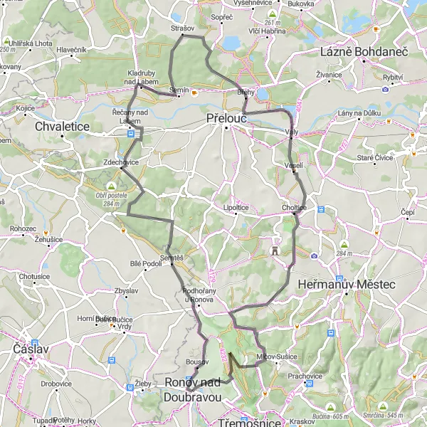 Map miniature of "Scenic Road Cycling Delight" cycling inspiration in Severovýchod, Czech Republic. Generated by Tarmacs.app cycling route planner