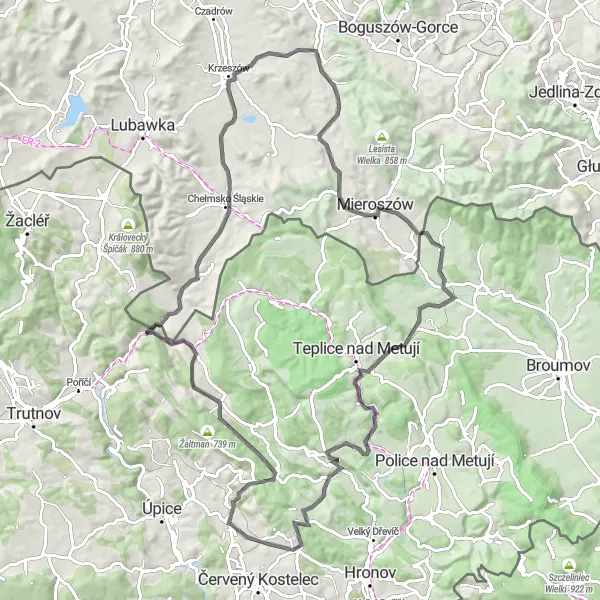 Miniatura mapy "Trasa przez Jawiszów i Bohdašín" - trasy rowerowej w Severovýchod, Czech Republic. Wygenerowane przez planer tras rowerowych Tarmacs.app