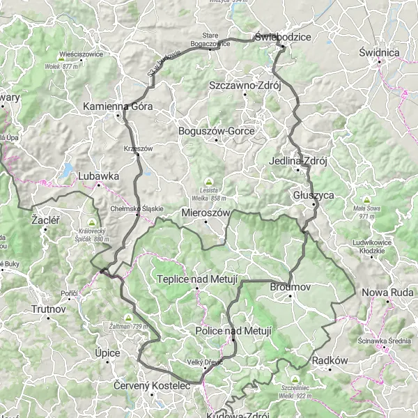 Karten-Miniaturansicht der Radinspiration "Große Cycle Route" in Severovýchod, Czech Republic. Erstellt vom Tarmacs.app-Routenplaner für Radtouren