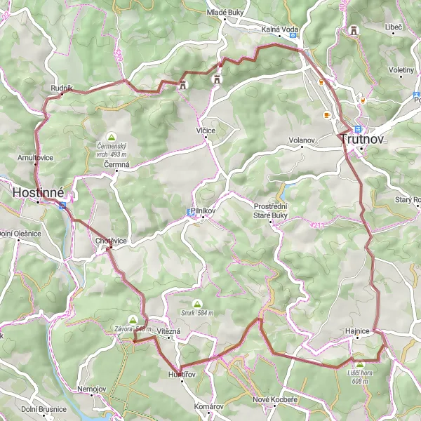 Map miniature of "Charming Trails of Eastern Bohemia" cycling inspiration in Severovýchod, Czech Republic. Generated by Tarmacs.app cycling route planner