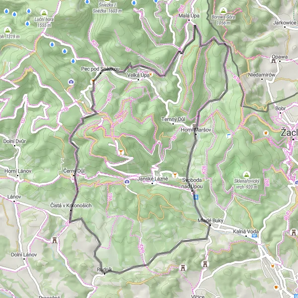 Map miniature of "Countryside Escape in Krkonoše" cycling inspiration in Severovýchod, Czech Republic. Generated by Tarmacs.app cycling route planner