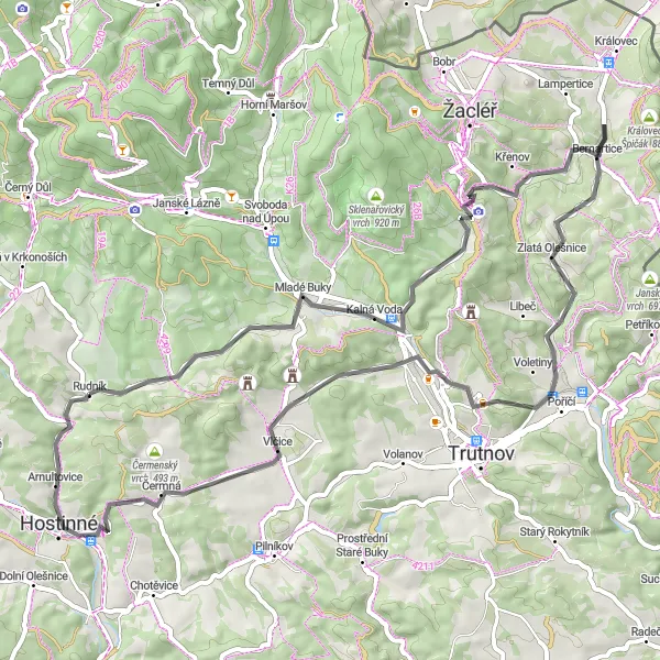 Map miniature of "Exploring the Czech Countryside" cycling inspiration in Severovýchod, Czech Republic. Generated by Tarmacs.app cycling route planner