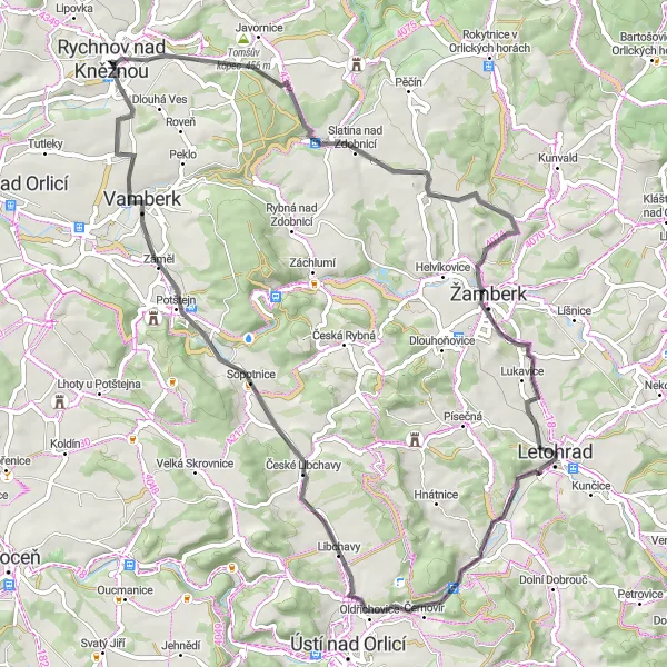 Mapa miniatúra "Kolo kolem Rychnova" cyklistická inšpirácia v Severovýchod, Czech Republic. Vygenerované cyklistickým plánovačom trás Tarmacs.app