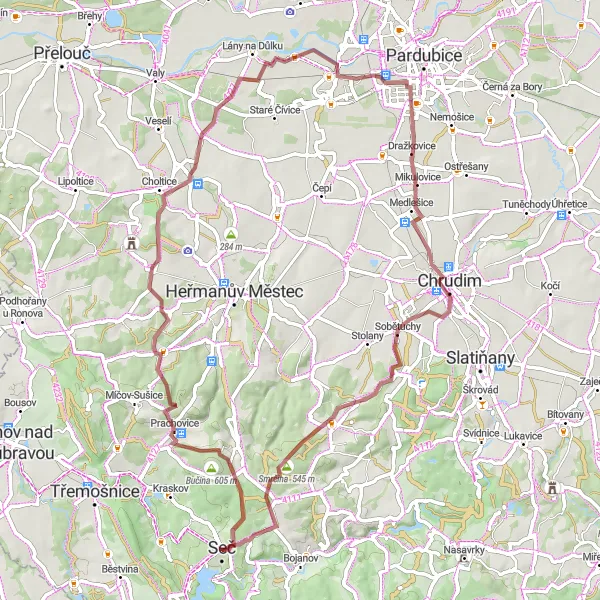 Map miniature of "Spectacular Scenery and Seč Castle Gravel Route" cycling inspiration in Severovýchod, Czech Republic. Generated by Tarmacs.app cycling route planner