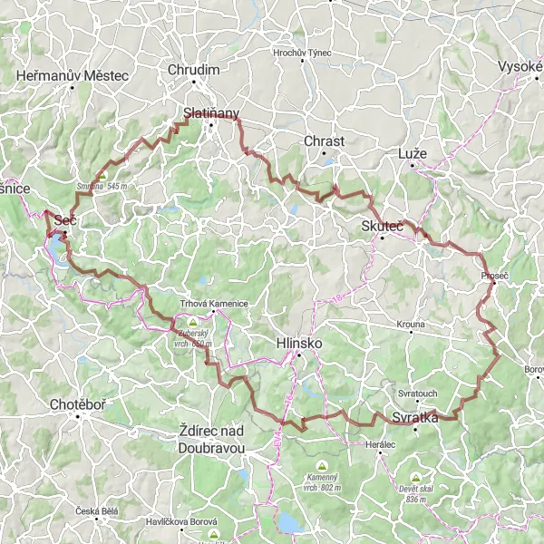 Miniaturní mapa "Gravel Smrčina Loop" inspirace pro cyklisty v oblasti Severovýchod, Czech Republic. Vytvořeno pomocí plánovače tras Tarmacs.app