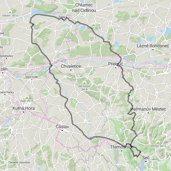 Mapa miniatúra "Silniční výlet k Ronovu nad Doubravou" cyklistická inšpirácia v Severovýchod, Czech Republic. Vygenerované cyklistickým plánovačom trás Tarmacs.app