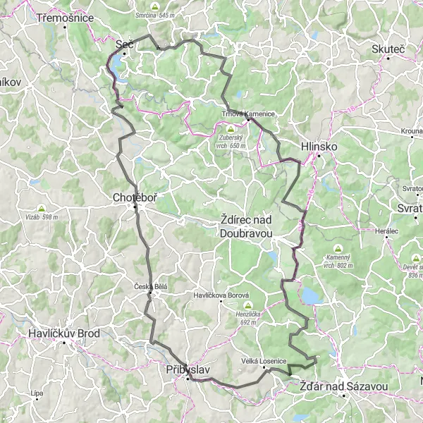 Map miniature of "Spectacular Bohemian Hills Challenge" cycling inspiration in Severovýchod, Czech Republic. Generated by Tarmacs.app cycling route planner