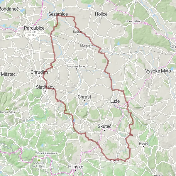 Map miniature of "Sezemice - Zárubka" cycling inspiration in Severovýchod, Czech Republic. Generated by Tarmacs.app cycling route planner