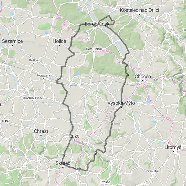 Map miniature of "The Road Chlumek Circuit" cycling inspiration in Severovýchod, Czech Republic. Generated by Tarmacs.app cycling route planner