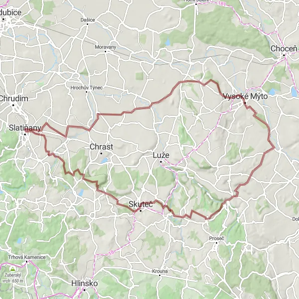 Map miniature of "The Gravel Explorer" cycling inspiration in Severovýchod, Czech Republic. Generated by Tarmacs.app cycling route planner