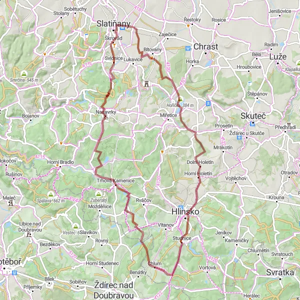 Miniaturní mapa "Gravelová cesta kolem Dolního Holetína" inspirace pro cyklisty v oblasti Severovýchod, Czech Republic. Vytvořeno pomocí plánovače tras Tarmacs.app