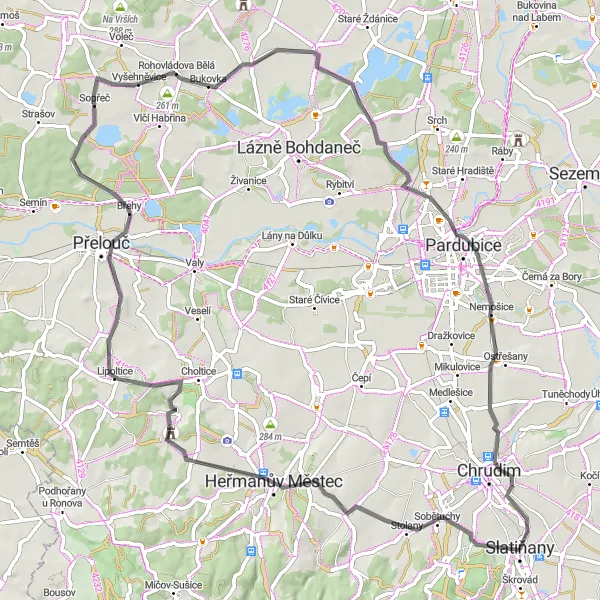 Mapa miniatúra "Road Route Chrtníky" cyklistická inšpirácia v Severovýchod, Czech Republic. Vygenerované cyklistickým plánovačom trás Tarmacs.app