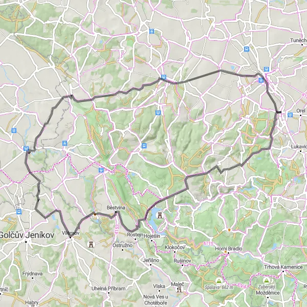 Mapa miniatúra "Silniční trasa Načešice" cyklistická inšpirácia v Severovýchod, Czech Republic. Vygenerované cyklistickým plánovačom trás Tarmacs.app