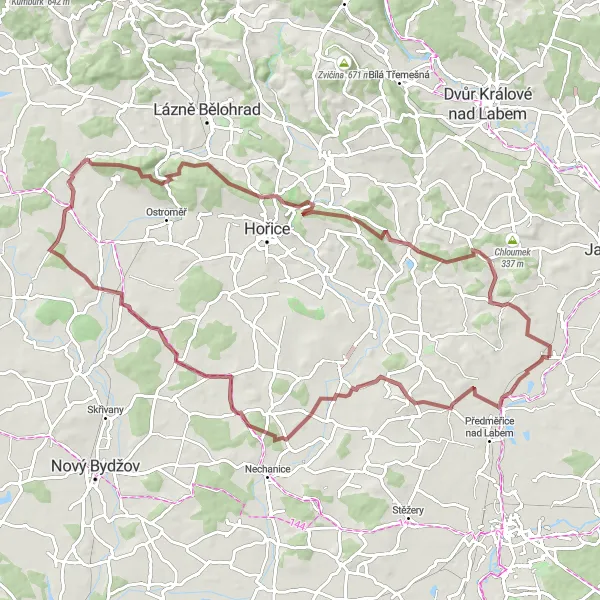 Miniaturní mapa "Horská cesta kolem Smiřic" inspirace pro cyklisty v oblasti Severovýchod, Czech Republic. Vytvořeno pomocí plánovače tras Tarmacs.app