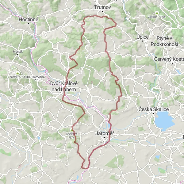 Miniaturní mapa "Gravel dobrodružství" inspirace pro cyklisty v oblasti Severovýchod, Czech Republic. Vytvořeno pomocí plánovače tras Tarmacs.app