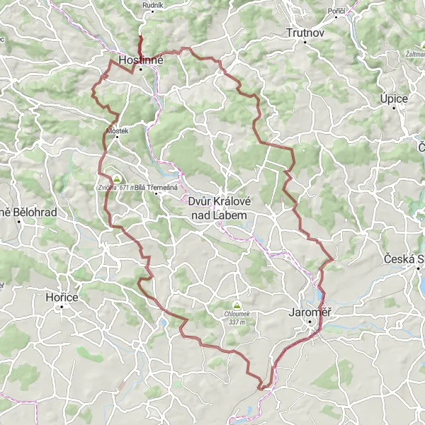 Karten-Miniaturansicht der Radinspiration "Herausfordernde Gravel-Tour durch das Gebirge" in Severovýchod, Czech Republic. Erstellt vom Tarmacs.app-Routenplaner für Radtouren