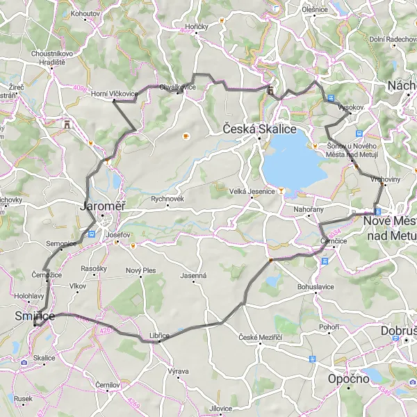 Miniatura mapy "Trasa rowerowa na szosie przez Heřmanice i Krčín" - trasy rowerowej w Severovýchod, Czech Republic. Wygenerowane przez planer tras rowerowych Tarmacs.app