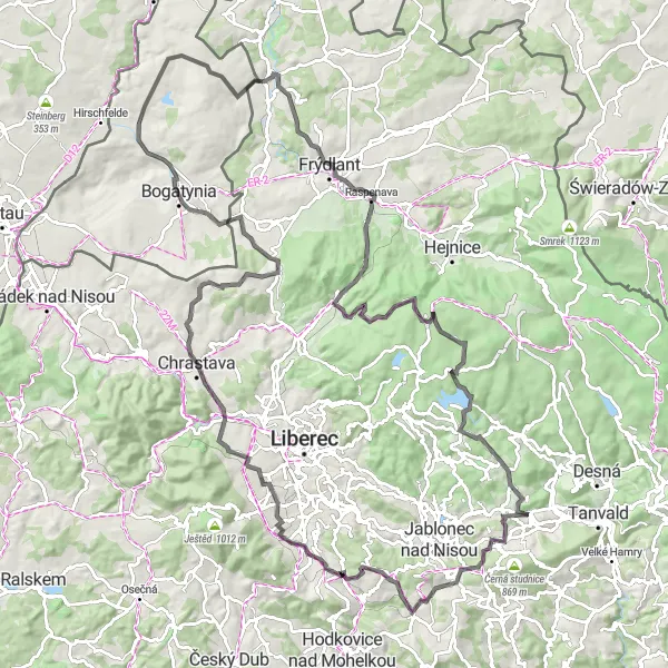 Map miniature of "Scenic Road Cycling Tour in the Bohemian Paradise" cycling inspiration in Severovýchod, Czech Republic. Generated by Tarmacs.app cycling route planner