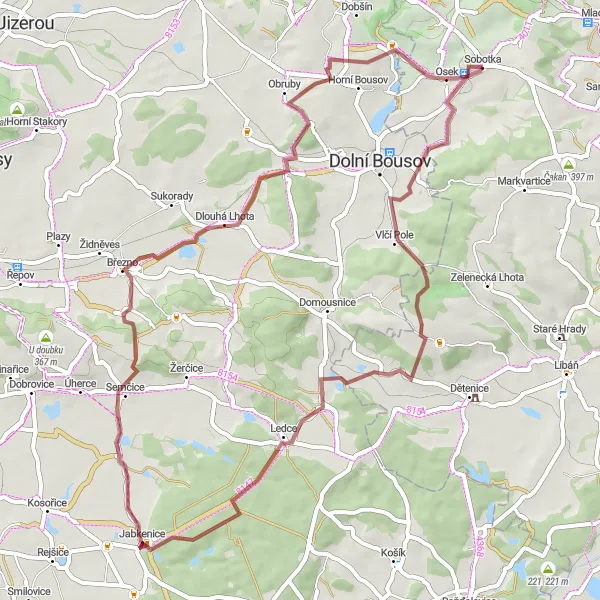 Miniaturní mapa "Gravelová cesta kolem Oseka" inspirace pro cyklisty v oblasti Severovýchod, Czech Republic. Vytvořeno pomocí plánovače tras Tarmacs.app