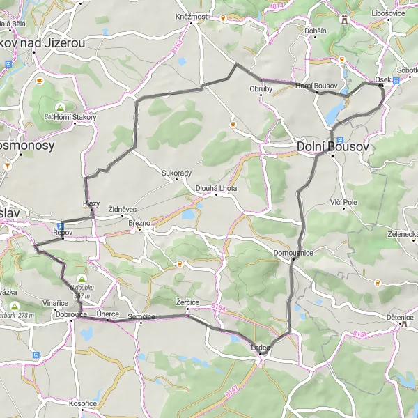 Miniaturní mapa "Osek a okolí" inspirace pro cyklisty v oblasti Severovýchod, Czech Republic. Vytvořeno pomocí plánovače tras Tarmacs.app