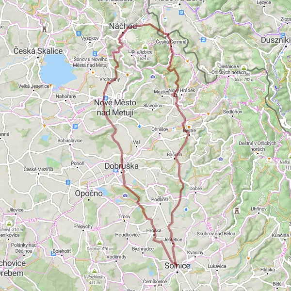 Map miniature of "Route 4: Hidden Gems of the Countryside" cycling inspiration in Severovýchod, Czech Republic. Generated by Tarmacs.app cycling route planner