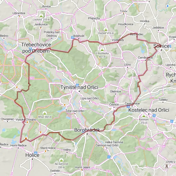 Mapa miniatúra "Gravelová trasa Háj" cyklistická inšpirácia v Severovýchod, Czech Republic. Vygenerované cyklistickým plánovačom trás Tarmacs.app