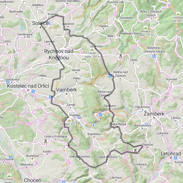 Mapa miniatúra "Trasa Čertův kopec" cyklistická inšpirácia v Severovýchod, Czech Republic. Vygenerované cyklistickým plánovačom trás Tarmacs.app