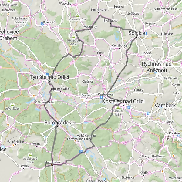 Miniatura mapy "Niezwykła trasa rowerowa w okolicach Solnic" - trasy rowerowej w Severovýchod, Czech Republic. Wygenerowane przez planer tras rowerowych Tarmacs.app