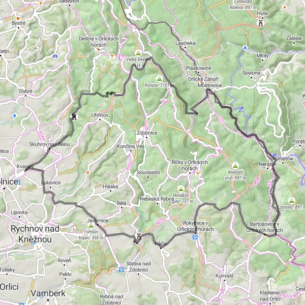 Map miniature of "Route 2: The Mountain Explorer" cycling inspiration in Severovýchod, Czech Republic. Generated by Tarmacs.app cycling route planner