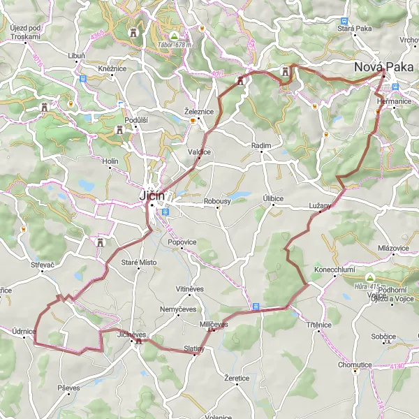 Map miniature of "Lužany and Kumburk Gravel Adventure" cycling inspiration in Severovýchod, Czech Republic. Generated by Tarmacs.app cycling route planner