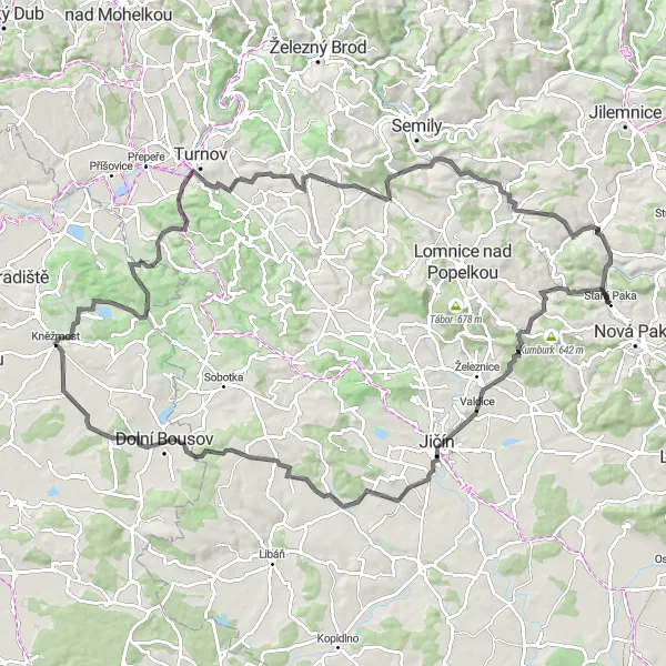 Mapa miniatúra "Okružná cyklotrasa cez Horku a Branžež" cyklistická inšpirácia v Severovýchod, Czech Republic. Vygenerované cyklistickým plánovačom trás Tarmacs.app