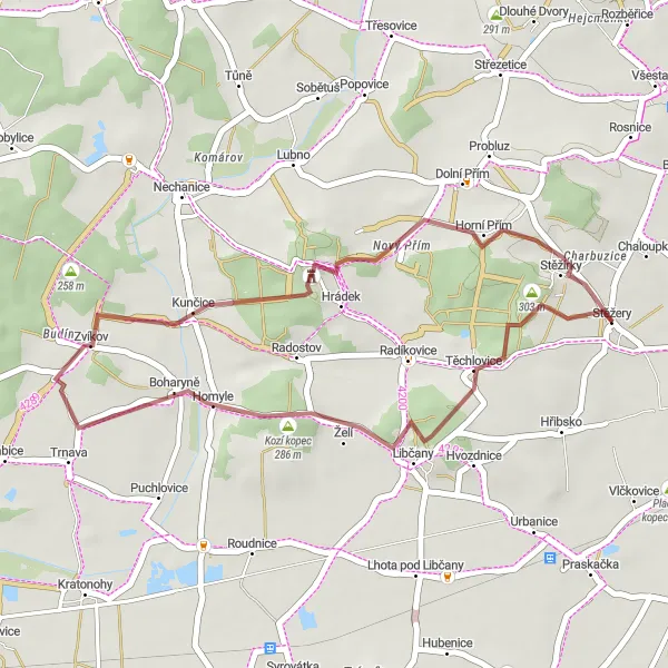 Mapa miniatúra "Jednoduchý gravel okruh cez Kunčice" cyklistická inšpirácia v Severovýchod, Czech Republic. Vygenerované cyklistickým plánovačom trás Tarmacs.app