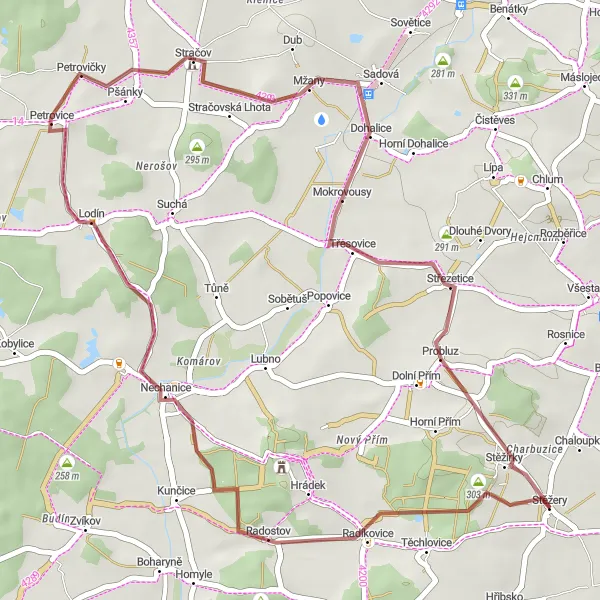 Miniaturní mapa "Okruh kolem Stěžer" inspirace pro cyklisty v oblasti Severovýchod, Czech Republic. Vytvořeno pomocí plánovače tras Tarmacs.app
