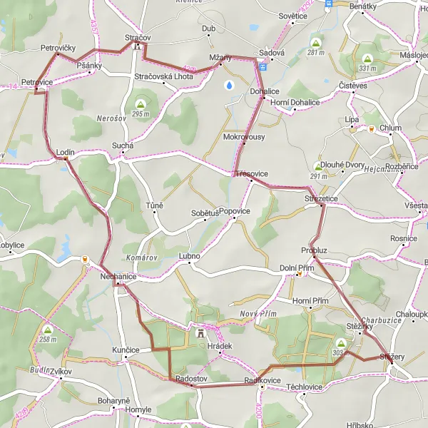 Map miniature of "Lodín Countryside Gravel Adventure" cycling inspiration in Severovýchod, Czech Republic. Generated by Tarmacs.app cycling route planner