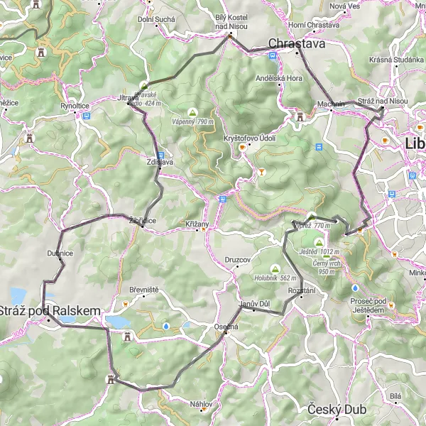 Mapa miniatúra "Trasa Ještěd" cyklistická inšpirácia v Severovýchod, Czech Republic. Vygenerované cyklistickým plánovačom trás Tarmacs.app