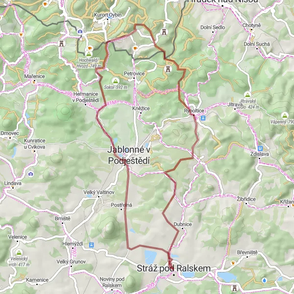 Map miniature of "Ralskem Gravel Adventure" cycling inspiration in Severovýchod, Czech Republic. Generated by Tarmacs.app cycling route planner