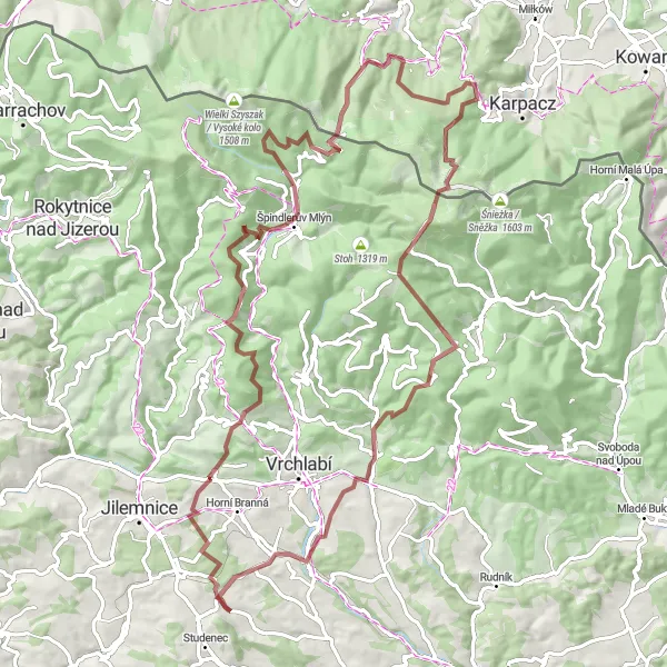 Karten-Miniaturansicht der Radinspiration "Bike-Route mit 85 km und 2503 m Anstieg" in Severovýchod, Czech Republic. Erstellt vom Tarmacs.app-Routenplaner für Radtouren