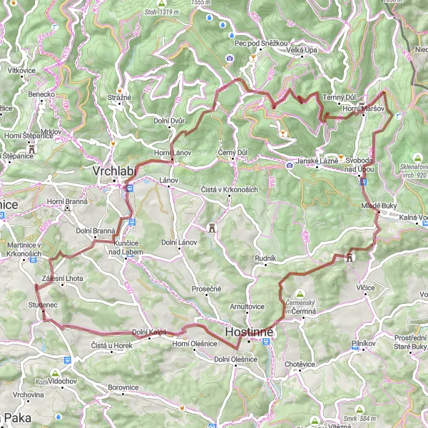 Map miniature of "Rural Retreat" cycling inspiration in Severovýchod, Czech Republic. Generated by Tarmacs.app cycling route planner