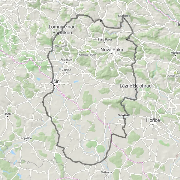 Mapa miniatúra "Cyklostezka cez Východní Čechy" cyklistická inšpirácia v Severovýchod, Czech Republic. Vygenerované cyklistickým plánovačom trás Tarmacs.app