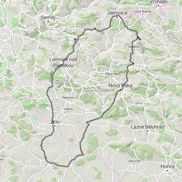 Map miniature of "Valdická Escape" cycling inspiration in Severovýchod, Czech Republic. Generated by Tarmacs.app cycling route planner