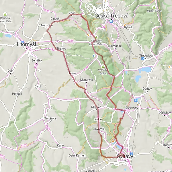 Miniaturní mapa "Gravelový okruh kolem Svitav 3" inspirace pro cyklisty v oblasti Severovýchod, Czech Republic. Vytvořeno pomocí plánovače tras Tarmacs.app