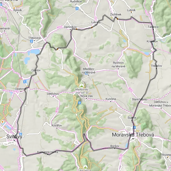 Miniaturní mapa "Okruh kolem Svitav na silnici" inspirace pro cyklisty v oblasti Severovýchod, Czech Republic. Vytvořeno pomocí plánovače tras Tarmacs.app