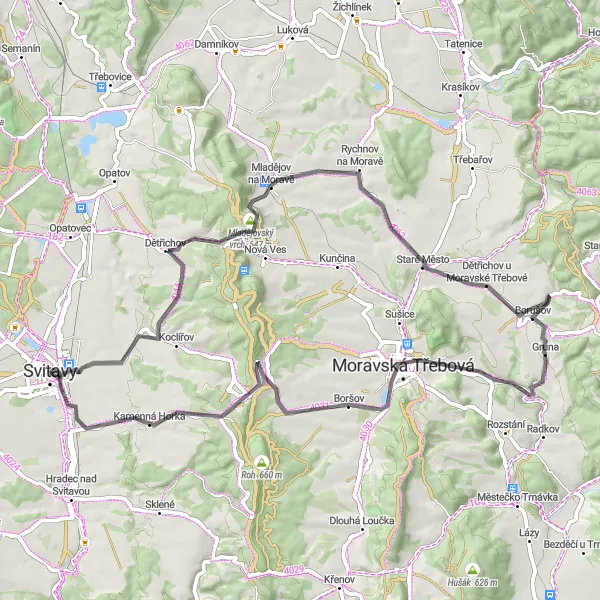 Miniaturní mapa "Okruh kolem Svitav na silnici" inspirace pro cyklisty v oblasti Severovýchod, Czech Republic. Vytvořeno pomocí plánovače tras Tarmacs.app