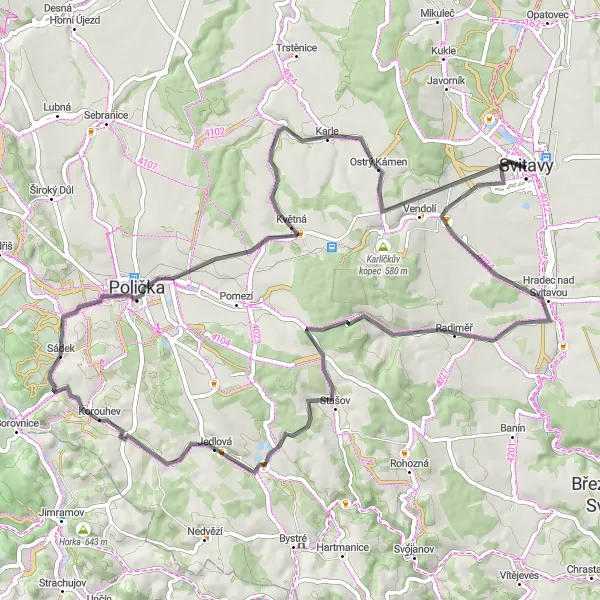 Mapa miniatúra "Cyklo trasa Radimer" cyklistická inšpirácia v Severovýchod, Czech Republic. Vygenerované cyklistickým plánovačom trás Tarmacs.app