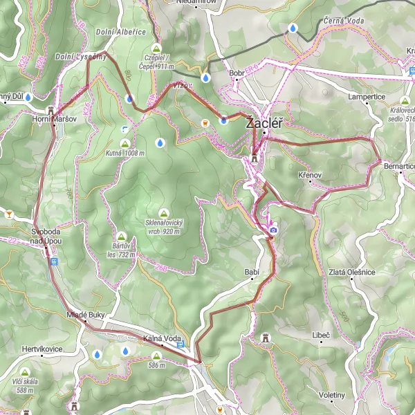 Miniaturní mapa "Gravel Route to Dělostřelecká Tvrz Stachelberg" inspirace pro cyklisty v oblasti Severovýchod, Czech Republic. Vytvořeno pomocí plánovače tras Tarmacs.app