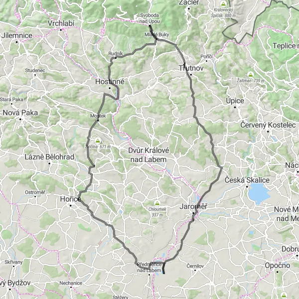 Mapa miniatúra "Cyklistická trasa Horní Staré Město a okolí" cyklistická inšpirácia v Severovýchod, Czech Republic. Vygenerované cyklistickým plánovačom trás Tarmacs.app
