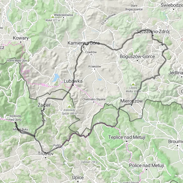 Miniatura mapy "Pętla przez Szklaki i Pagórki" - trasy rowerowej w Severovýchod, Czech Republic. Wygenerowane przez planer tras rowerowych Tarmacs.app