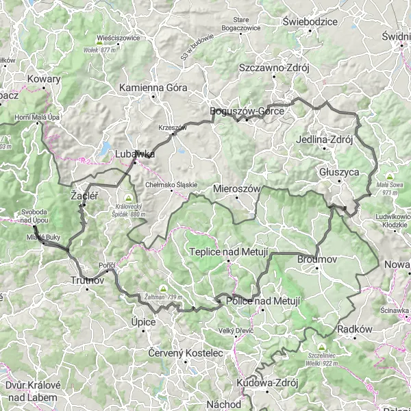 Map miniature of "Eliška Lookout Tower loop" cycling inspiration in Severovýchod, Czech Republic. Generated by Tarmacs.app cycling route planner